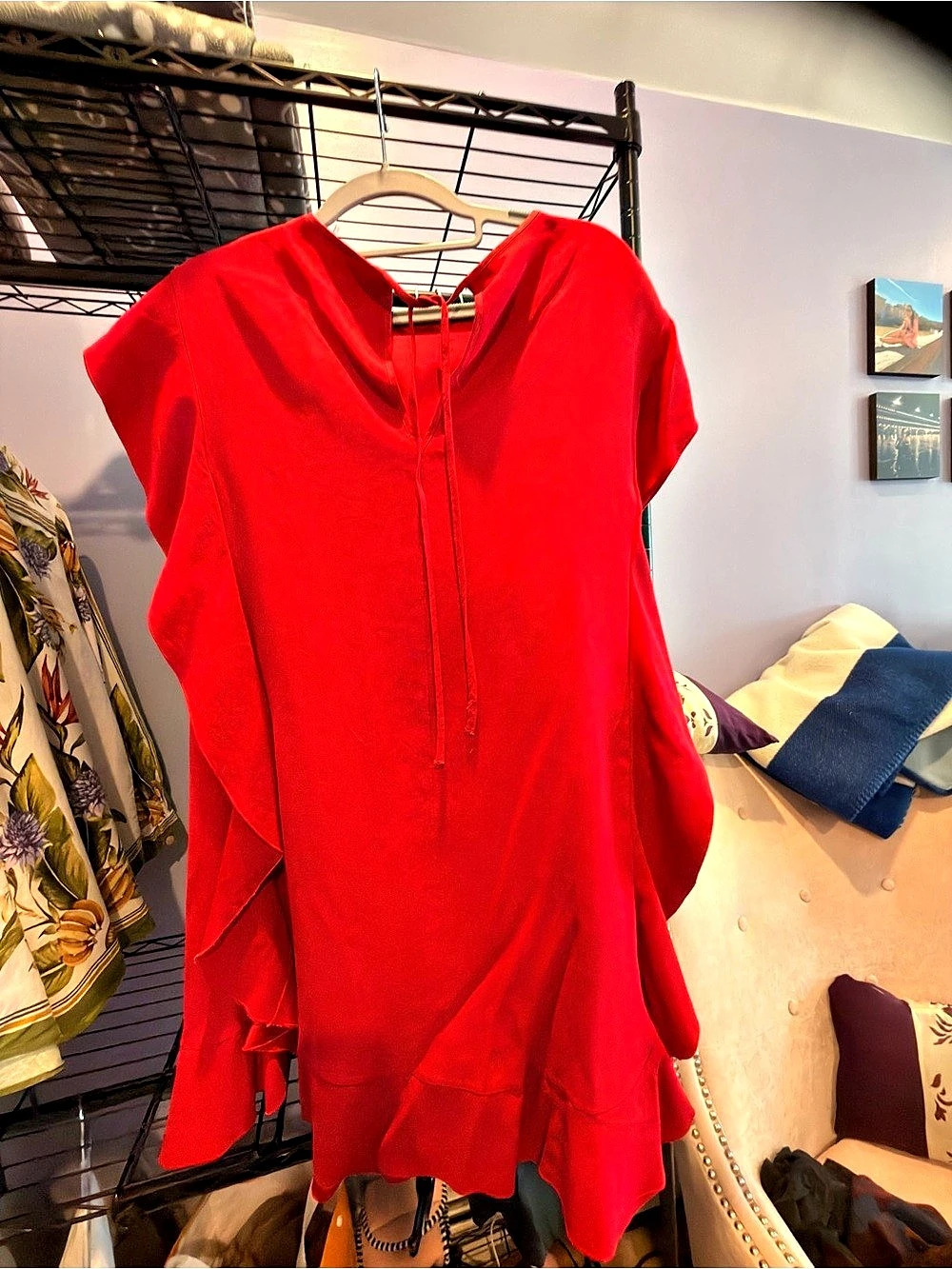 Red Ruffle Blouse Like New - Picture 2 of 3